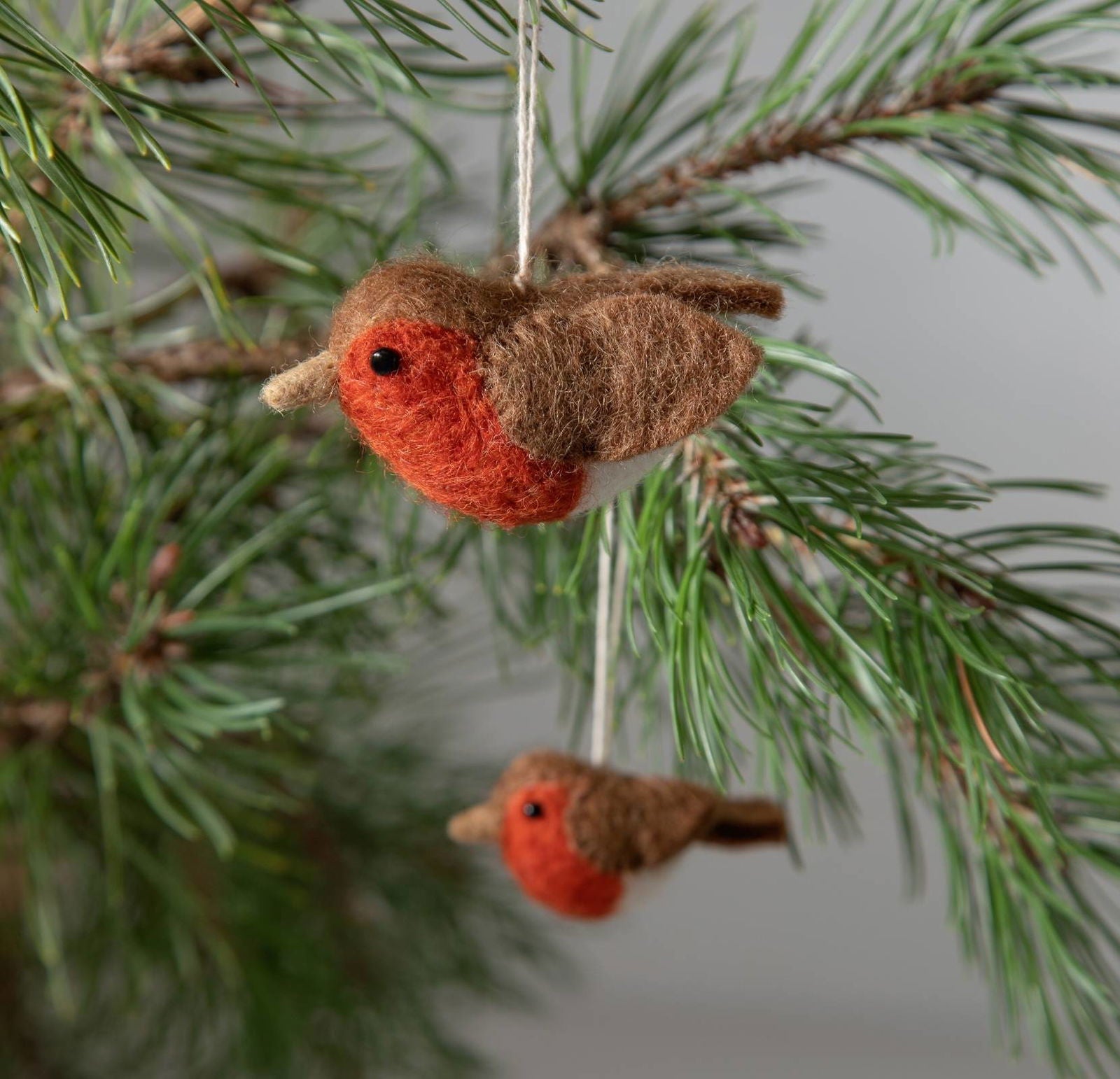 Felt Bird Hanging Decorations – Robin - Set of 2