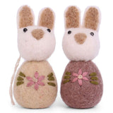 White Easter Bunny Figures with Floral Embroidery – Set of 2