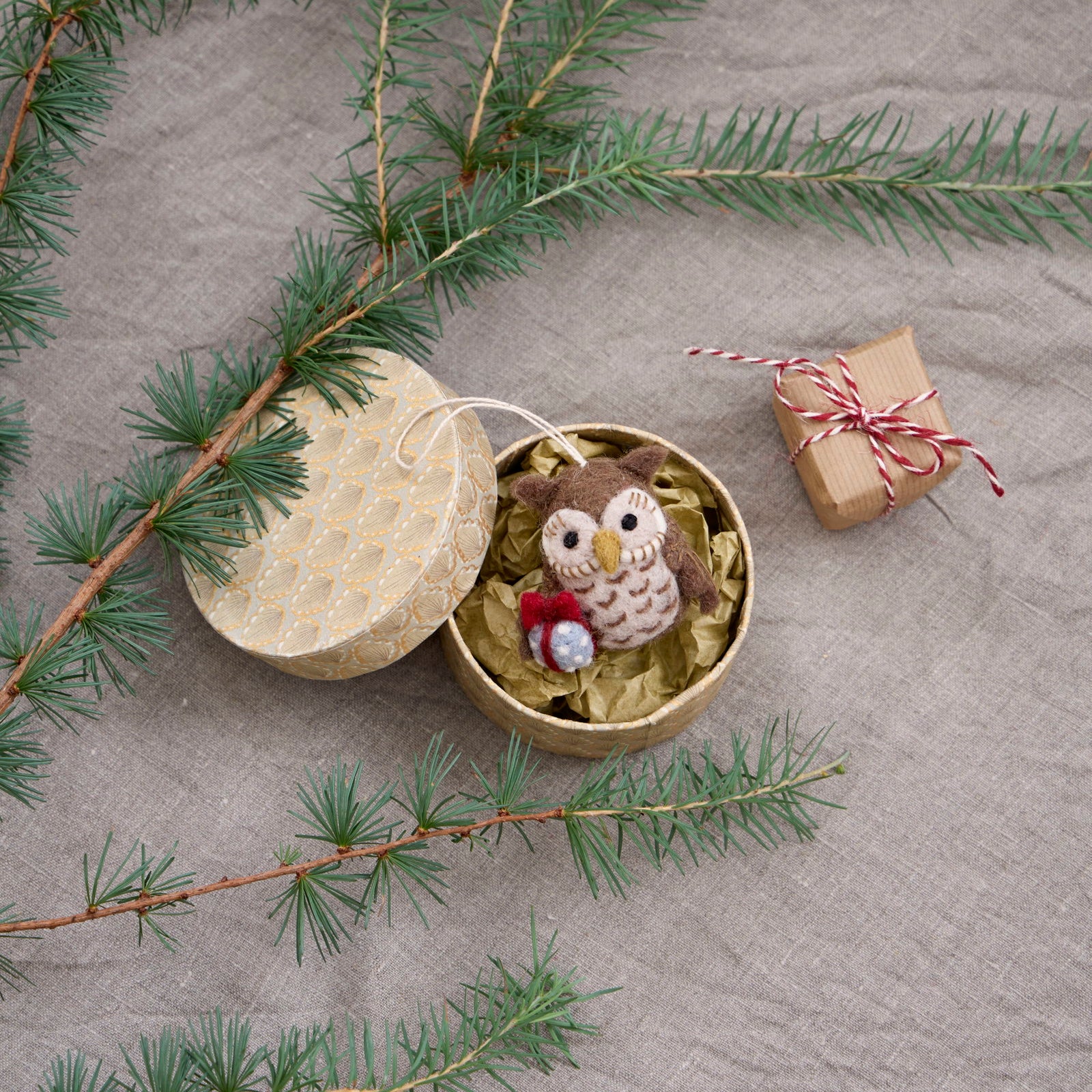Owl with Gift Christmas Tree Ornament