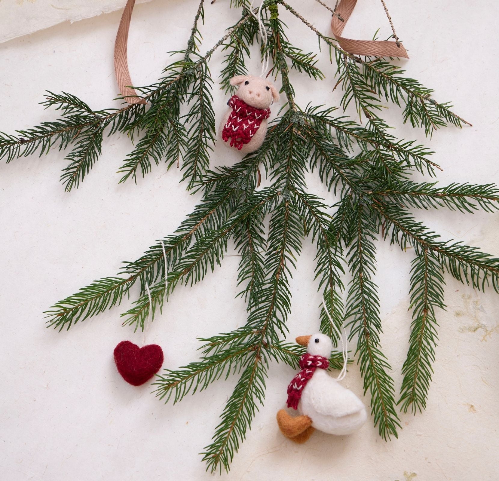 Red Hearts with String Christmas Tree Ornaments – Set of 6
