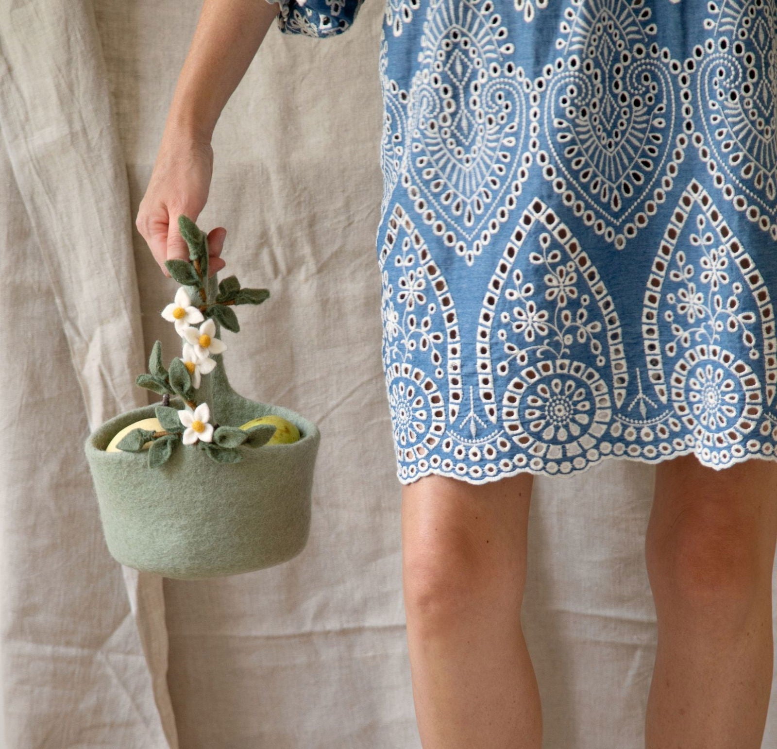 Felt Basket with Flower Garland