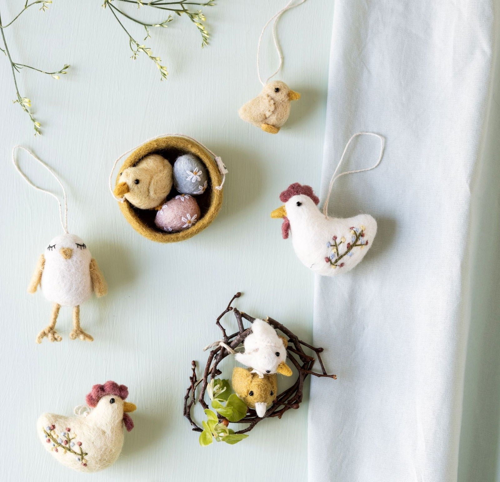 Easter Nest Decoration with Eggs & Chicken