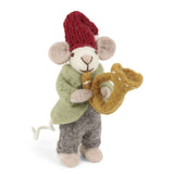 Kleine weiße Weihnachtsmaus-Figur mit Trompete