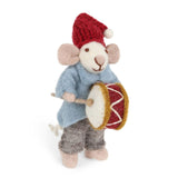 Kleine weiße Weihnachtsmaus-Figur mit Trommel