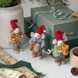Kleine weiße Weihnachtsmaus-Figur mit Trommel