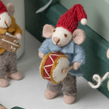 Kleine weiße Weihnachtsmaus-Figur mit Trommel