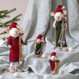 Small White Christmas Boy Mouse Figure with Trousers & Skis