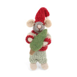 Kleine graue Weihnachtsmaus-Figur mit Baum