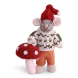 Small Grey Boy Mouse with Mushroom