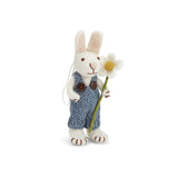 White Felt Bunny Figure with Blue Trousers & Daisy
