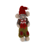 Kleine graue Weihnachtsmaus-Figur mit Hose & Rucksack