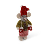 Small Grey Christmas Mouse Figure with Mittens