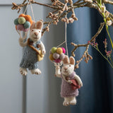 White Felt Rabbit Figure with Balloons – Blue