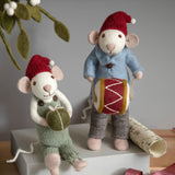 Medium White Christmas Mouse Figure with Drum