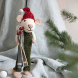 Mittlere weiße Weihnachtsmaus-Figur mit Hose & Skiern