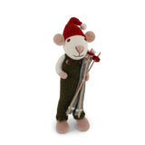 Mittlere weiße Weihnachtsmaus-Figur mit Hose & Skiern