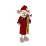 Mittlere weiße Weihnachtsmaus-Figur mit Kleid & Skiern