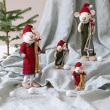 Mittlere weiße Weihnachtsmaus-Figur mit Kleid & Skiern