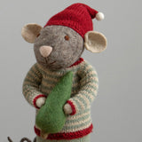 Medium Grey Christmas Mouse Figure with Tree