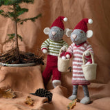 Medium Grey Felt Mouse Figure with Mushroom in a Bucket