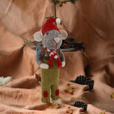 Medium Grey Felt Mouse Figure with Green Trousers & Bagpack