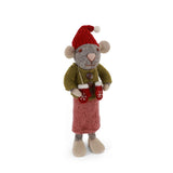 Medium Grey Felt Mouse Figure with Mittens