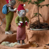 Medium Grey Felt Mouse Figure with Mittens