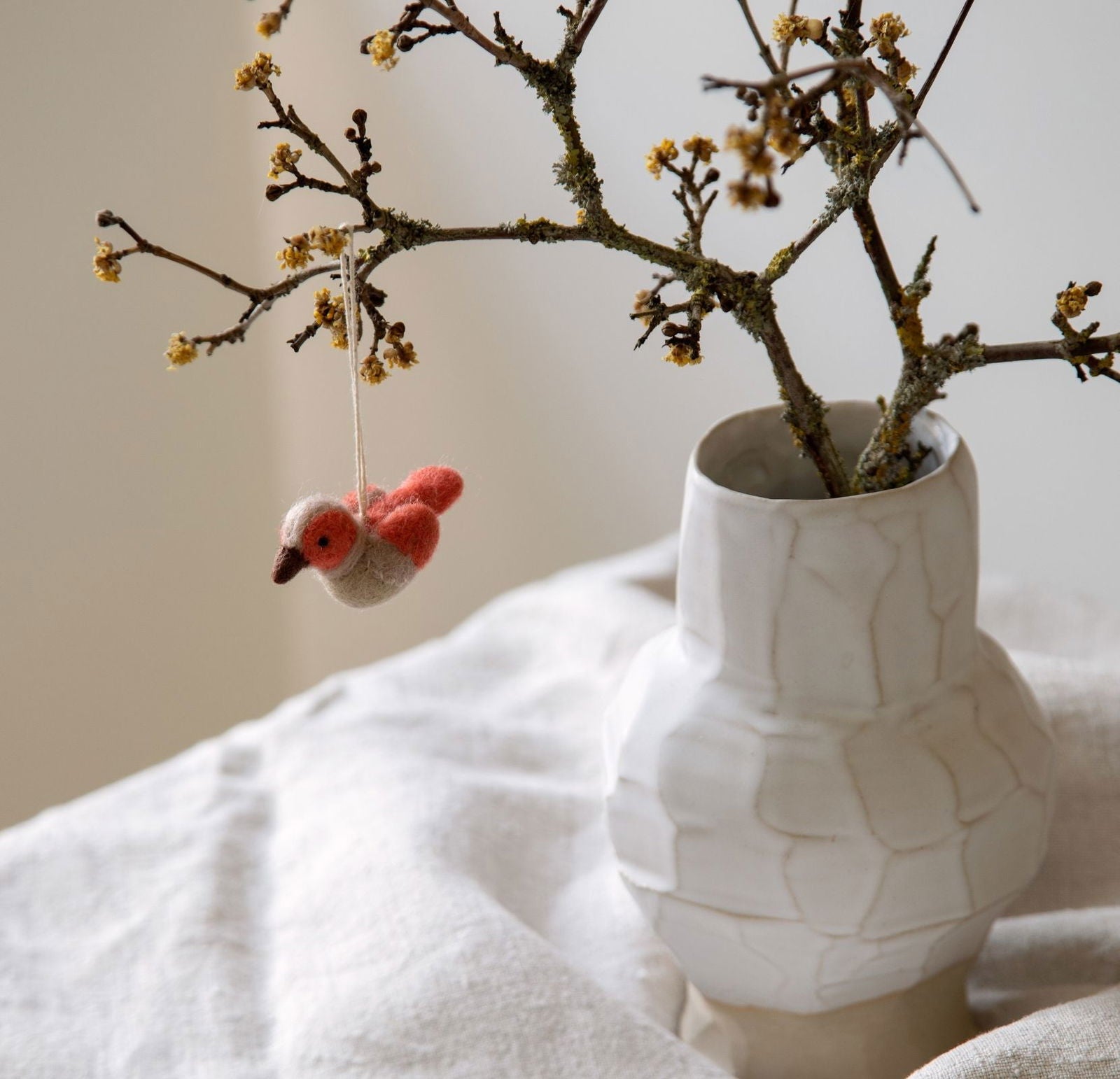 Felt Bird Hanging Decorations – Coral/Beige – Set of 3