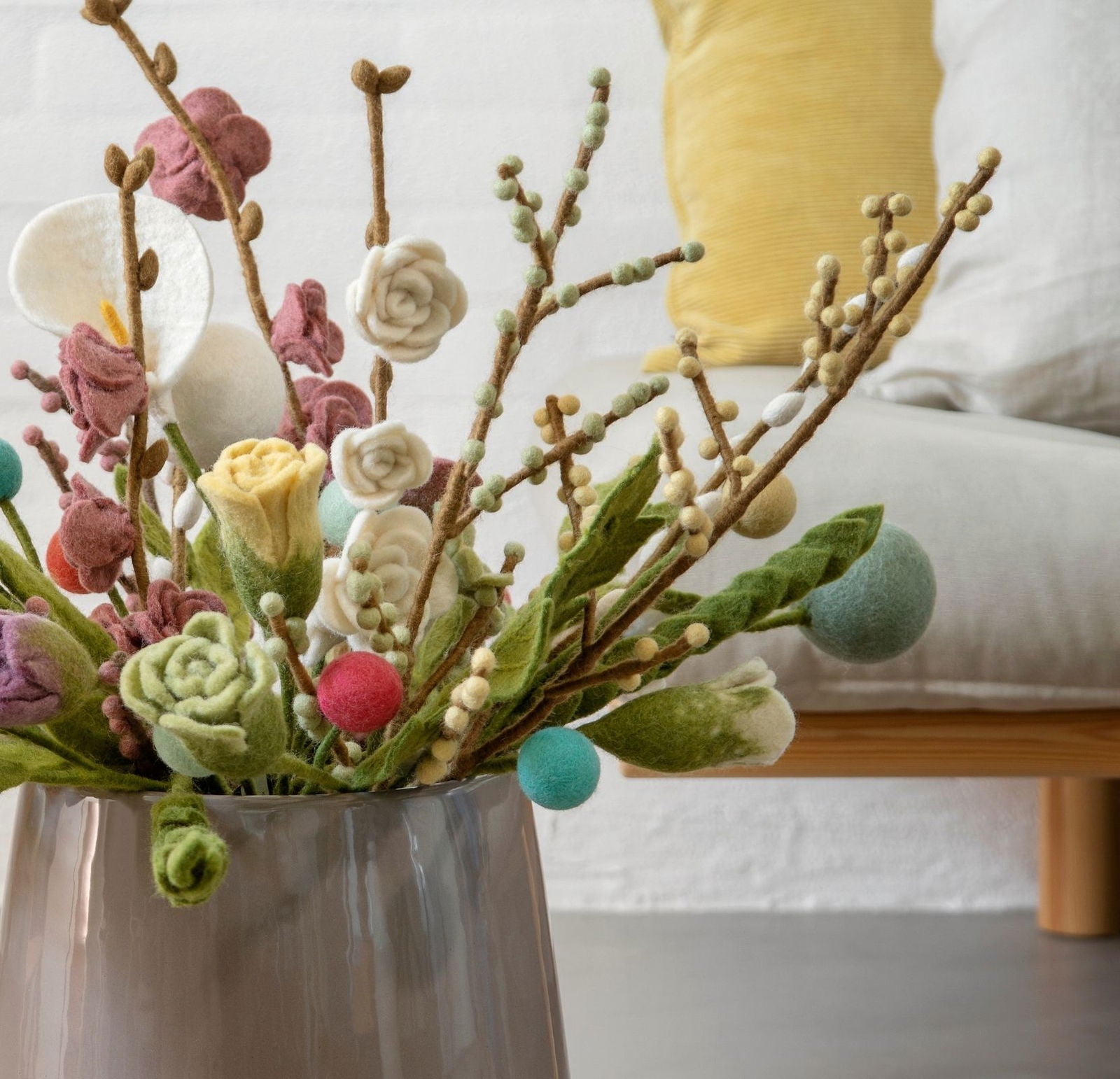 Felt Flowers – Set of 3 – Dusty Green