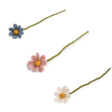 Felt Anemones – Sea Blue, White & Dusty Rose – Set of 3