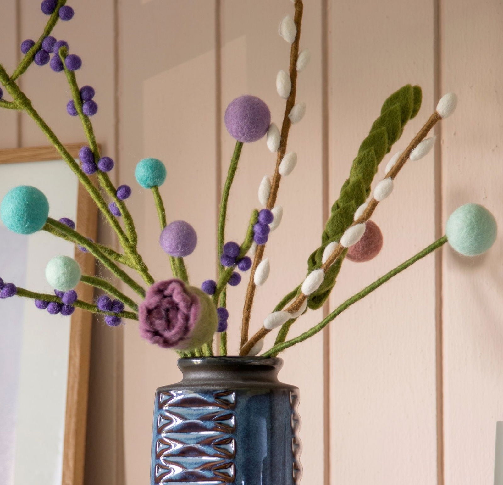 Filtblomster – Turkis, Aqua & Eukalyptus – Sæt af 3