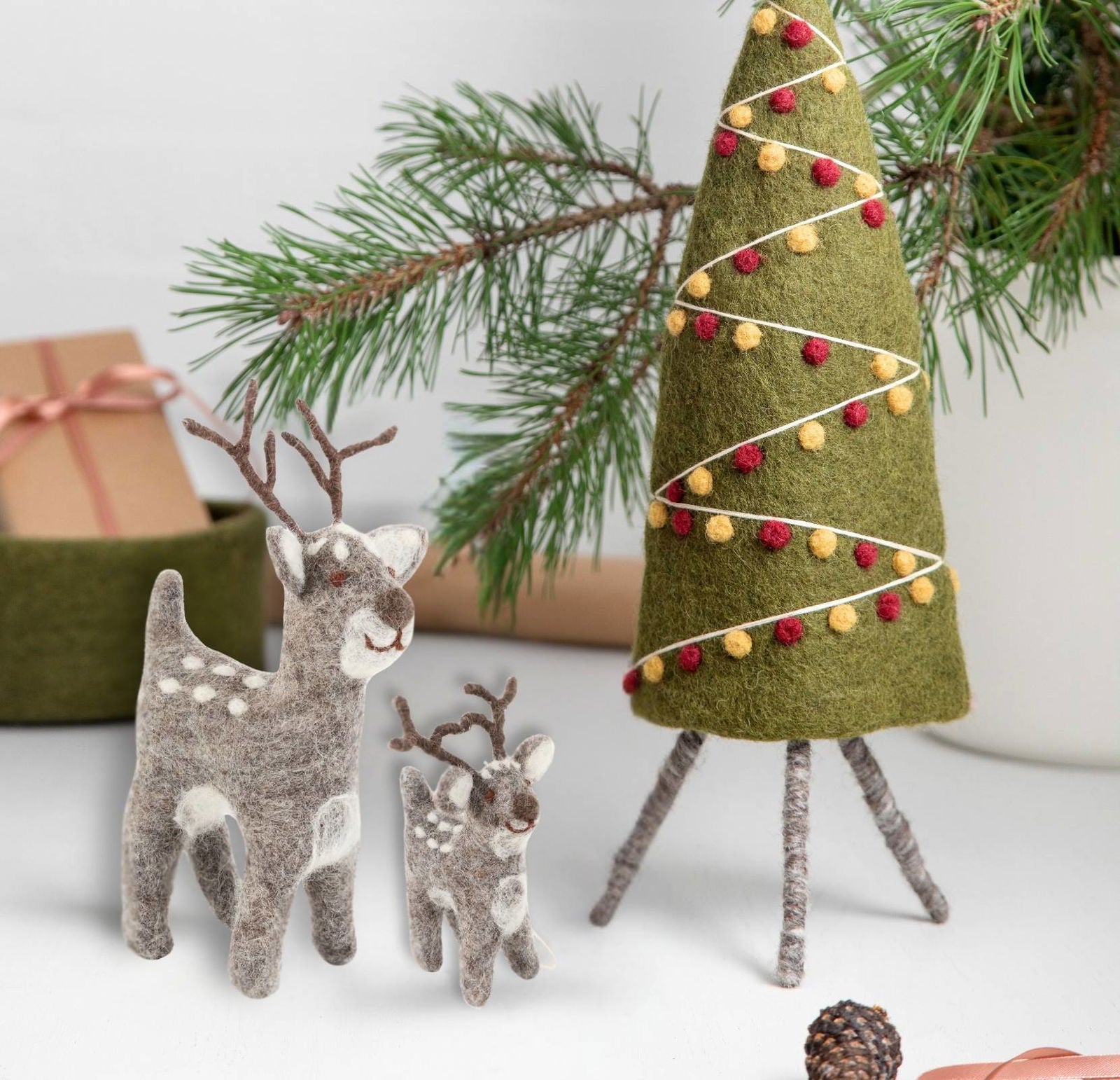 Grey Christmas Deer Figures – Set of 2