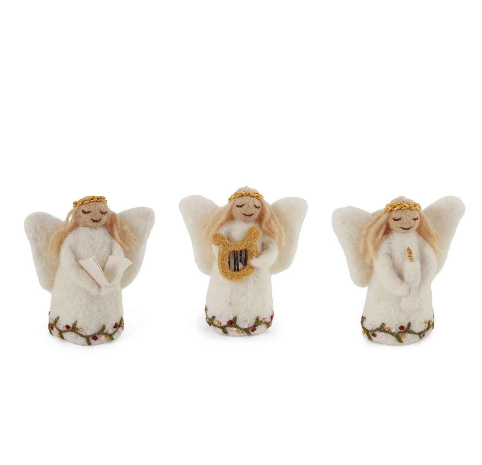 Handgefertigtes Engelsorchester aus Filz von Gry & Sif – 3er-Set Weihnachtsengel, Fair-Trade-Deko aus Nepal
